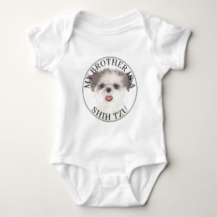 Body Para Bebê Irmão Shih Tzu Marrom e Branco