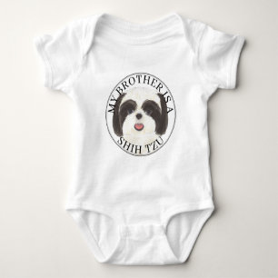 Body Para Bebê Irmão Shih Tzu Preto e Branco