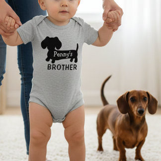 Body Para Bebê Irmãozinho do Dachshund Personalizado com Nome 
