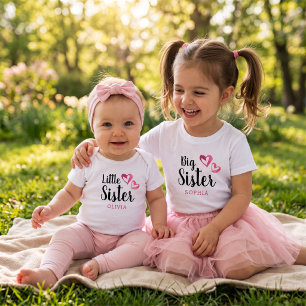 Body Para Bebê Irmãzinha Corações de Aquarela Rosa Nome Personali