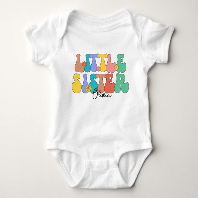 Body Para Bebê Irmãzinha Personalizada Retro Groovy (Frente)