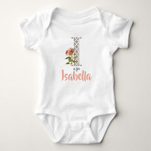 Body Para Bebê Isabella Name Reveal Floral Letter Girl Whimsical