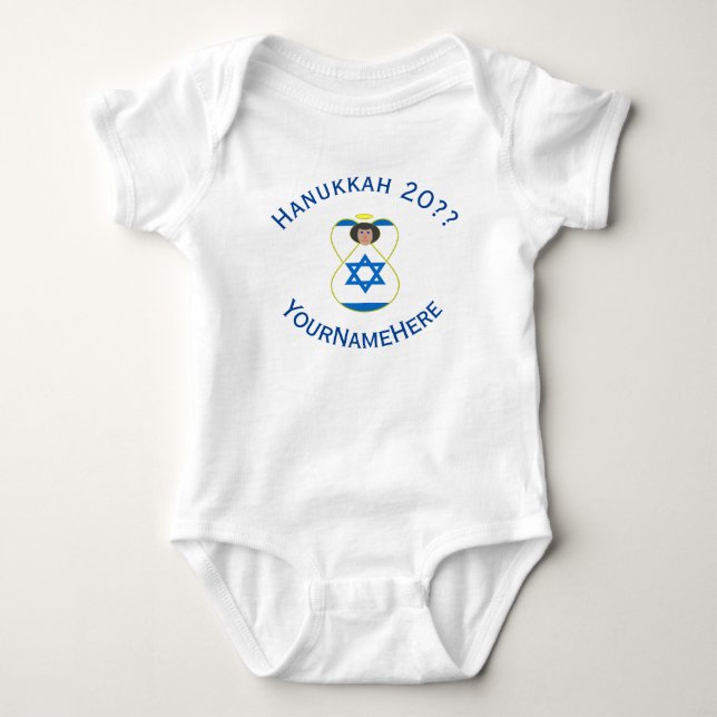 Body Para Bebê Israelense Angel Hanukkah Flag Blue Personalizado (Frente)
