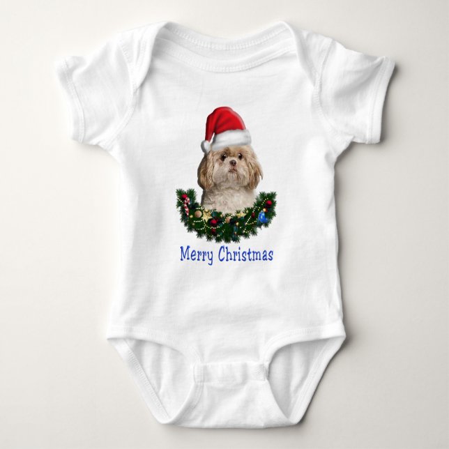 Body Para Bebê Itens de Natal do cão Shih-Tzu (Frente)