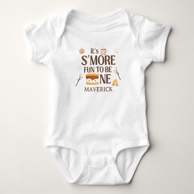 Body Para Bebê It's S'more Fun to Be One Kids 1st Birthday  (Frente)