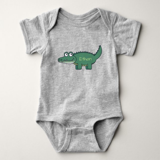 Body Para Bebê Jacaré Cartoon Verde Personalizado (Frente)