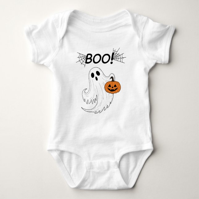 Body Para Bebê Jack-o-lanterna e um fantasma branco Boo Halloween (Frente)