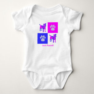 Body Para Bebê Jack Russell Cachorro e Pata Rosa e Azul Bebê Roup
