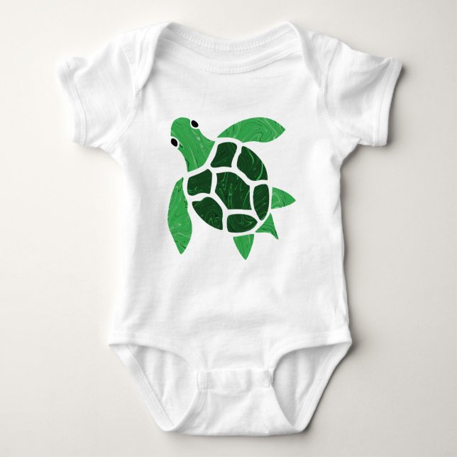 Body Para Bebê Jade Green Sea Turtle Marble Mosaico Art (Frente)
