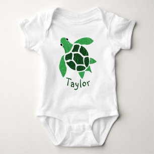Body Para Bebê Jade Green Sea Turtle Mosaico com Nome