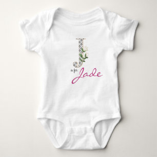 Body Para Bebê Jade Name Reveal Floral - Letra J Girl Whimsical