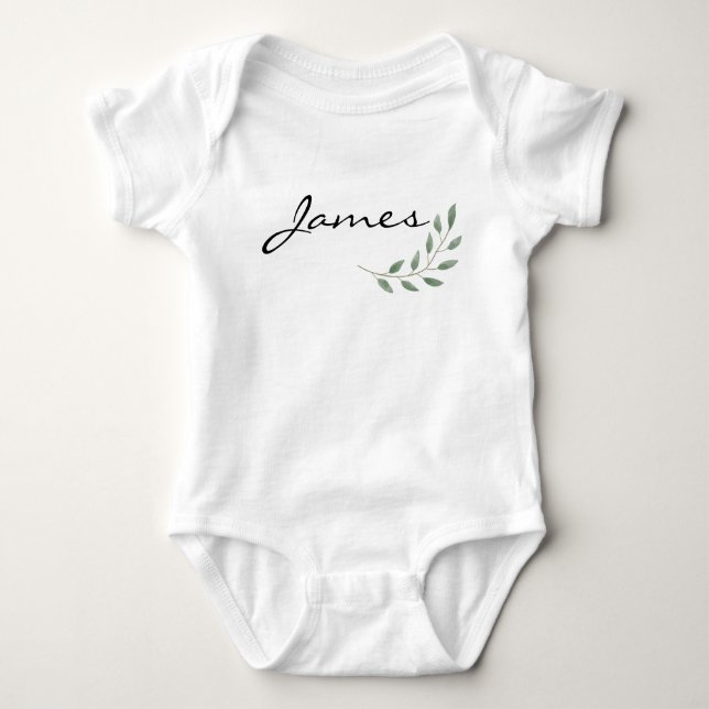 Body Para Bebê James Name Reveal Clothing Nature Leaf Botanical (Frente)
