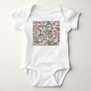 Body Para Bebê Jardim de Aquarelas: Elegância de Tulipas de Rosa.