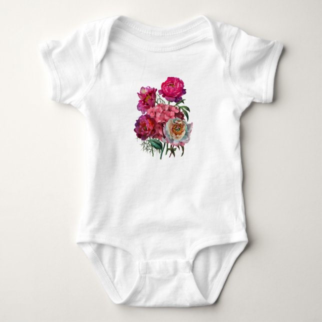 Body Para Bebê Jardim de flores românticas (Frente)