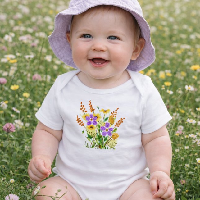 Body Para Bebê Jardim de Flores Silvestres Bebê Menina  (Criador carregado)