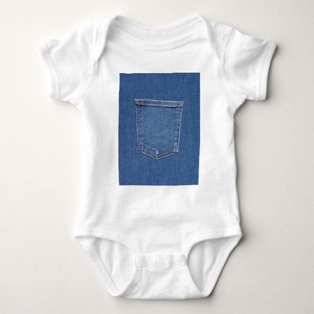 Body Para Bebê Jeans de moda azul de tecido original (Frente)
