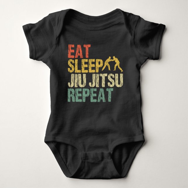 Body Para Bebê Jiu Jitsu Fight Martial Arts Eat Sleep Retro gift (Frente)