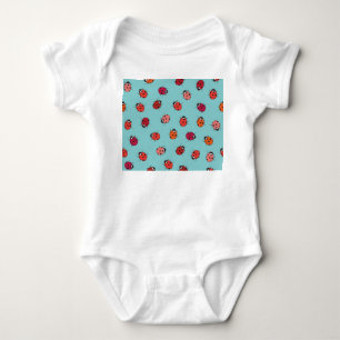 Body Para Bebê Joaninhas, fundo azul, padrão encantador contínuo