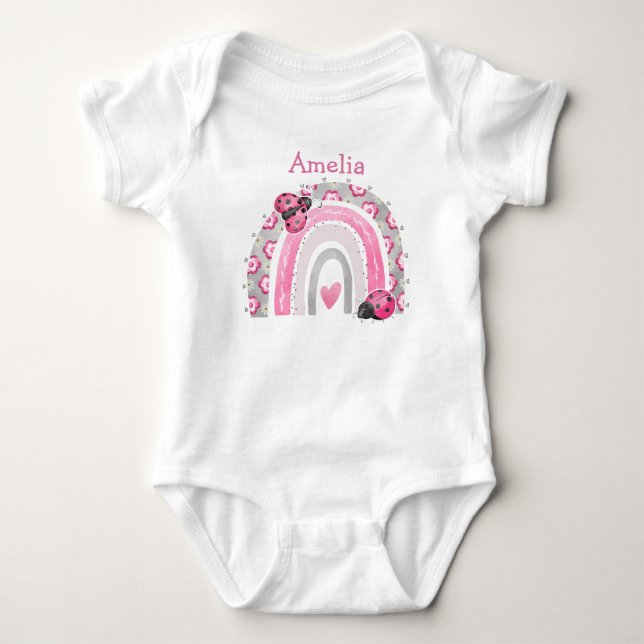 Body Para Bebê Joaninhas Rosa com Bodysuit de Bebê Arco-íris (Frente)