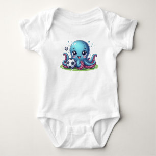 Body Para Bebê Jogador de Futebol do Octopus Azul Bebê