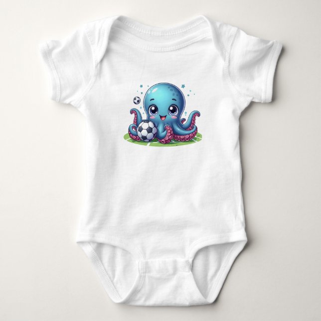 Body Para Bebê Jogador de Futebol do Octopus Azul Bebê (Frente)