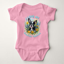 Body Para Bebê Joyful Boston Terrier Bloom - Personalizado