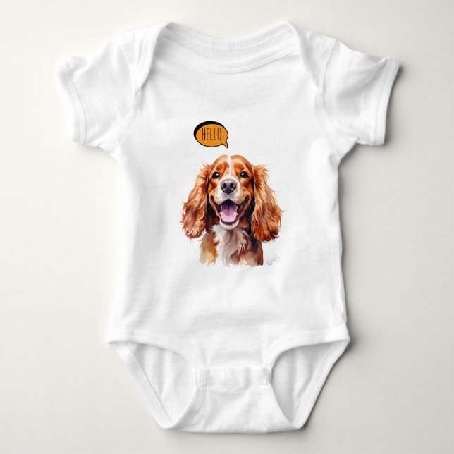 Body Para Bebê Joyful Cavalier King Charles Spaniel in Watercolo  (Frente)