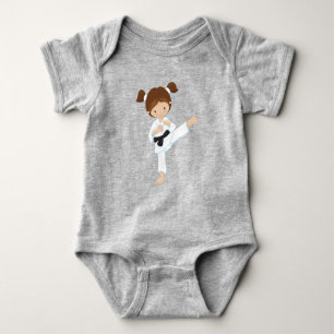 Body Para Bebê Karate Girl, Cute Girl, Brown Hair, Black Belt