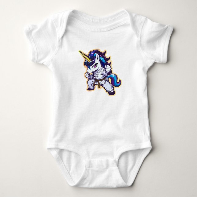 Body Para Bebê Karate Unicorn Brown Belt Fighter (Frente)