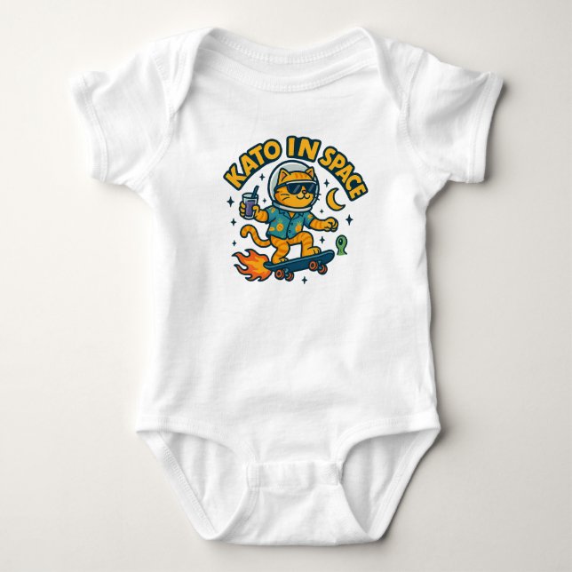 Body Para Bebê KATO no Espaço - Gato de Skater Intergaláctico (Frente)