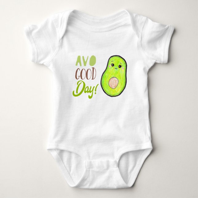 Body Para Bebê kawaii avocado, bom dia. (Frente)