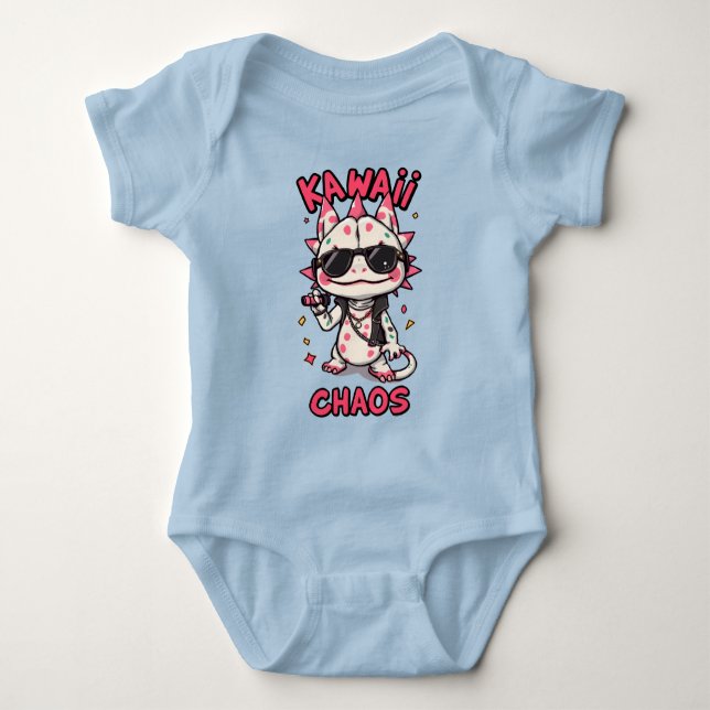 Body Para Bebê Kawaii Chaos Cool Axolotl Sunglasses LeatherJacket (Frente)