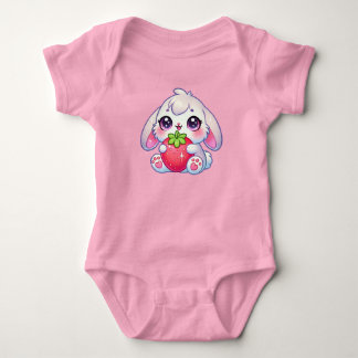 Body Para Bebê Kawaii Chubby Bunny Hugging Strawberry