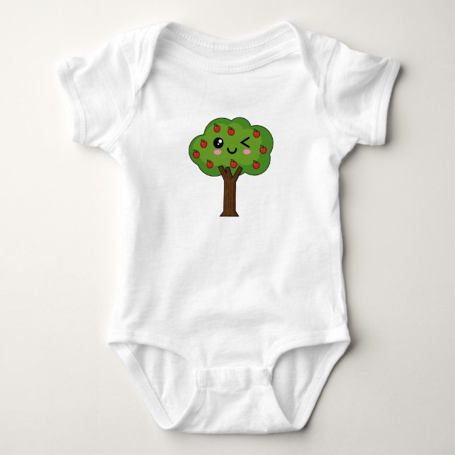 Body Para Bebê Kawaii Happy Winking Apple Tree (Frente)