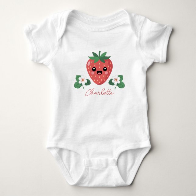 Body Para Bebê Kawaii Morango Personalizado (Frente)