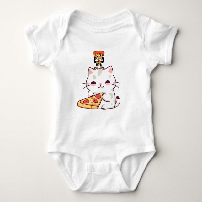 Body Para Bebê Kawaii Pizza Cat & Little Pizza Buddy Funny Graphi (Frente)