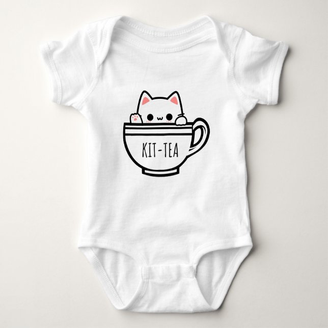 Body Para Bebê Kit Tea Funny Cat Pun Kawaii Cat (Frente)