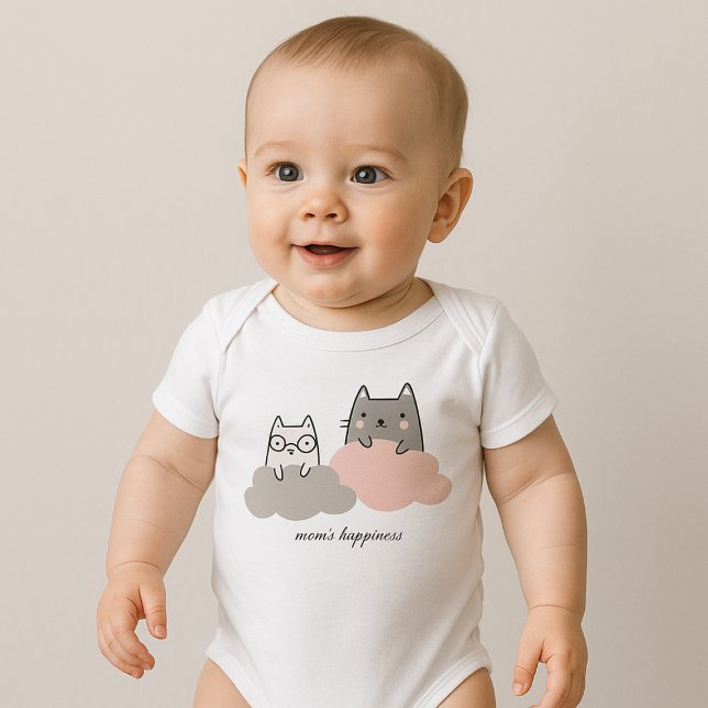 Body Para Bebê Kitten Cloud com Padrão Fofo (Cute Pattern Kitten Cloud Baby Bodysuit)