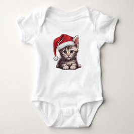 Body Para Bebê Kitten Natal com Papai Noel, Gato Gatinho Feriado