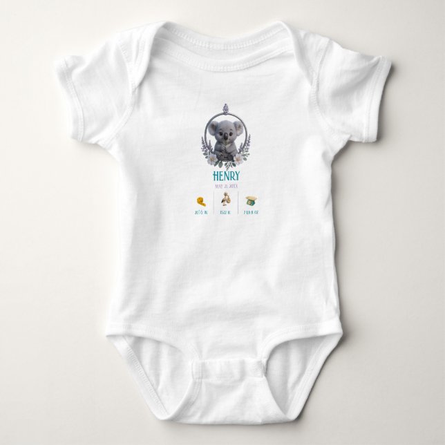 Body Para Bebê Koala Baby Onesie – Personalized Birth Stats (Frente)