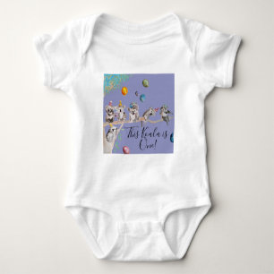 Body Para Bebê Koala Fofo Primeiro Aniversário Aquarela Roxo Past