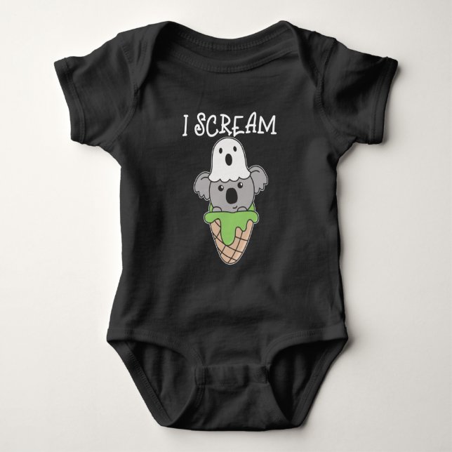 Body Para Bebê Koala Halloween Ghost I Gritar Sorvete Pun (Frente)