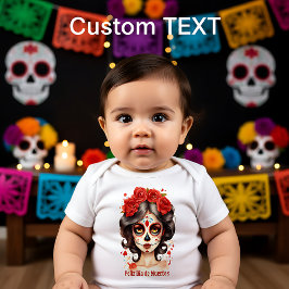 Body Para Bebê La Calavera Catarina💀 em Flores Rojas 🌹