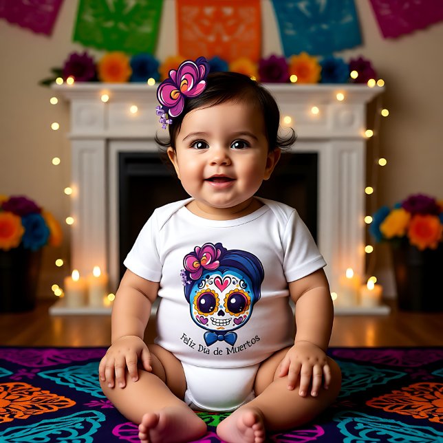 Body Para Bebê 🌹 La Catrina Dia de Muertos em azul 🌹 (🌹La Catrina Dia de Muertos in blue 🌹 Baby Bodysuit)