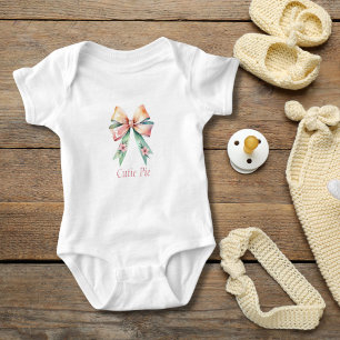 Body Para Bebê Laço Floral Rosa Verde Personalizado Coquette 