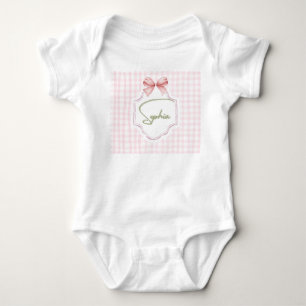 Body Para Bebê Laço Rosa Personalizado Sophia & Estampa Xadrez