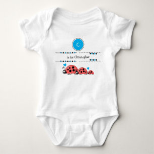 Body Para Bebê Ladybugs adicionam nome preto e azul