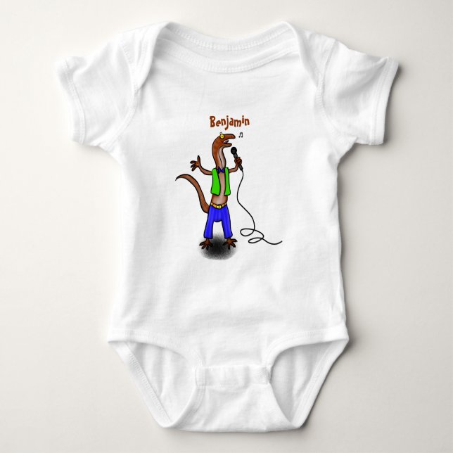 Body Para Bebê Lagarto engraçado cantando com desenho de microfon (Frente)