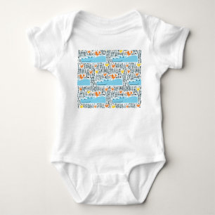 Body Para Bebê Lago Hippos Birds: Padrão Vintage.
