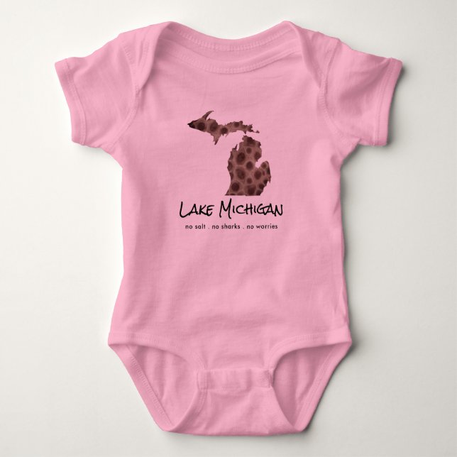 Body Para Bebê Lago Michigan - humor - design de pedras de Petosk (Frente)